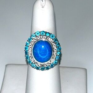 Sterling Silver Apatite Ceruleite White Topaz Ring by Designer The Gem Insider
